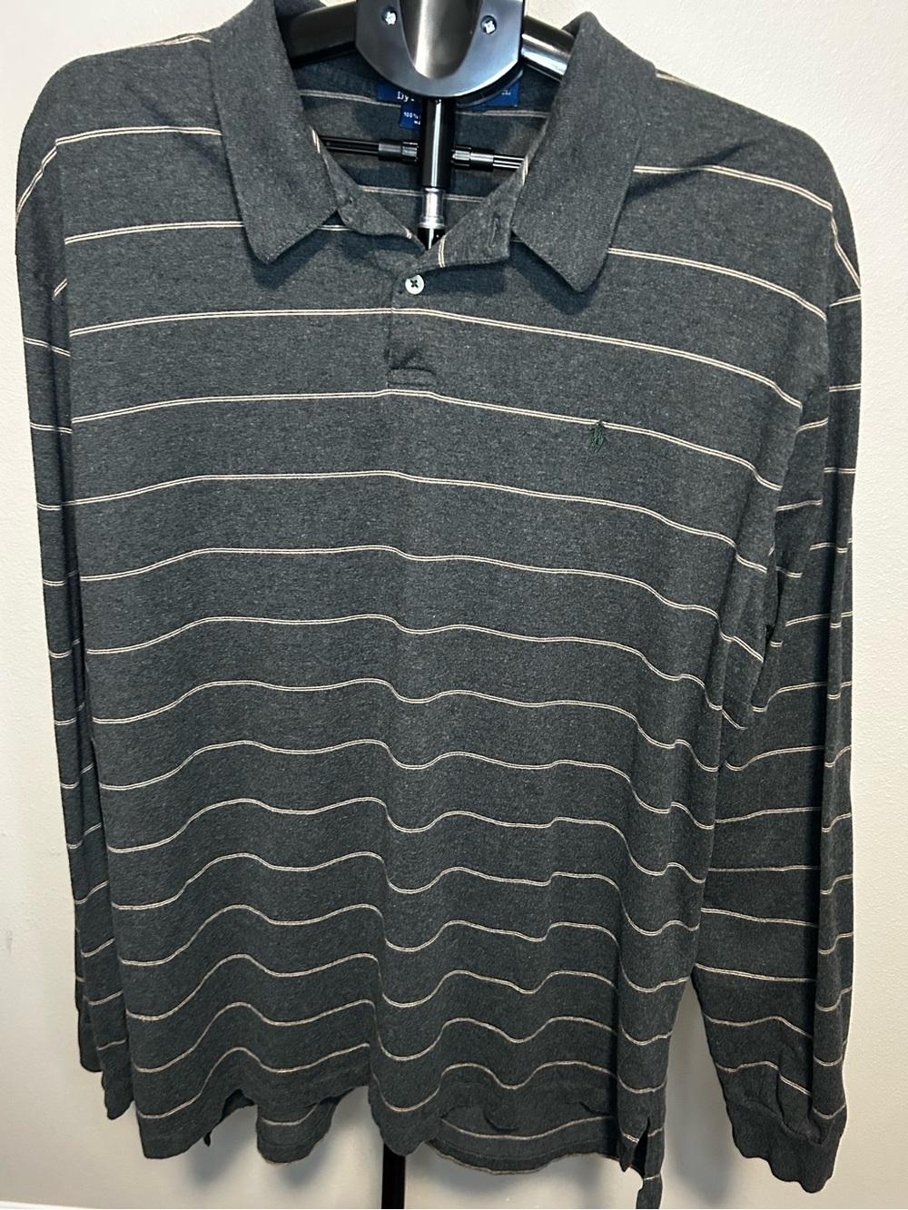 Polo Ralph Lauren Dark Gray Long-Sleeve rugby Polo with Cream Stripes